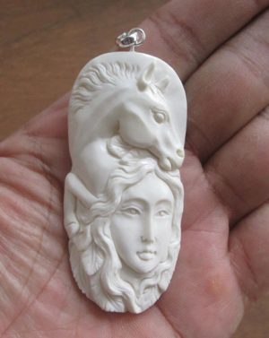 Goddess Horse Carved Bone Pendant