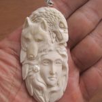 Goddess Eagle Wolf Carved Bone Pendant