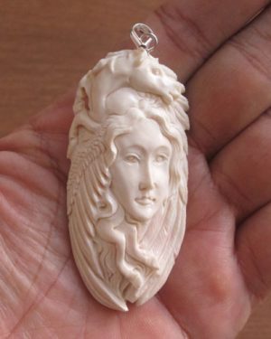 Goddess Pegasus Carved Bone Pendant