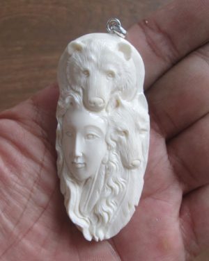 Goddess Bear Wolf Carved Bone Pendant