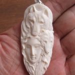 Goddess Wolf Bear Carved Bone Pendant