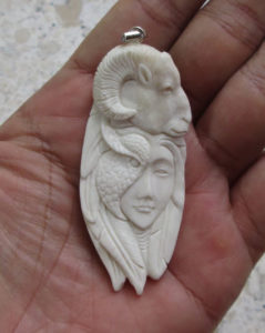 Owl Mask Goddess Goat Carved Bone Pendant