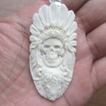 Indian Skull Bison Carved Bone Pendant