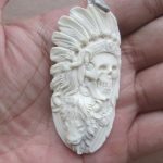 Indian Skull Bison Carved Bone Pendant