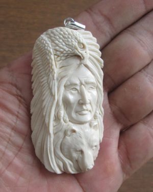 Indian Eagle Bear Carved Bone Pendant