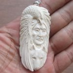 Indian Eagle Wolf Carved Bone Pendant