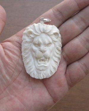 Lion Head Carved Bone Pendant