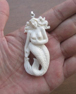 Mermaid Carved Bone Pendant