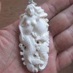 Mermaid Seahorse Carved Bone Pendant