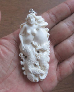 Mermaid Seahorse Carved Bone Pendant