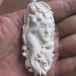 Mermaid Seahorse Carved Bone Pendant