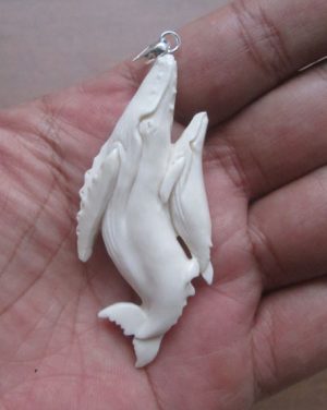 Whale Family Carved Bone Pendant