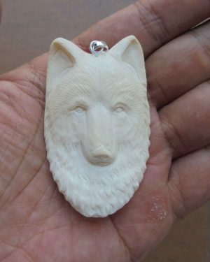 Wolf Head Carved Bone Pendant