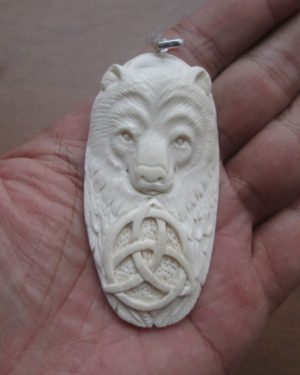 Bear Celtic Carved Bone Pendant