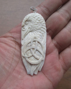 Raven Celtic Carved Bone Pendant