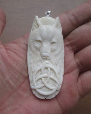 Wolf Celtic Carved Bone Pendant