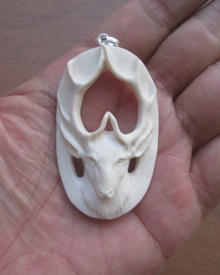 Deer Head Carved Bone Pendant