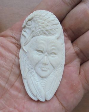 Mask Wolf Goddess Eagle Carved Bone Pendant