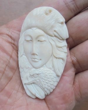 Goddess Bear Eagle Carved Bone Pendant