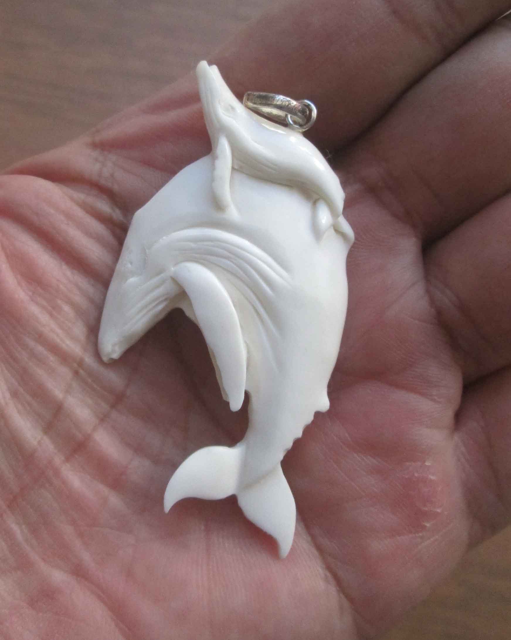 Whale Family Carved Bone Pendant